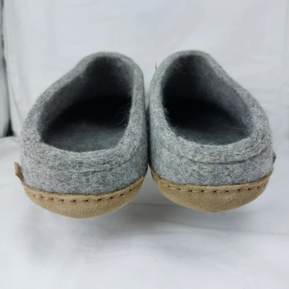 Glerups Natural Wool Slipper Mens Slip On Gray US 13 EU 47  Leather Bottom New